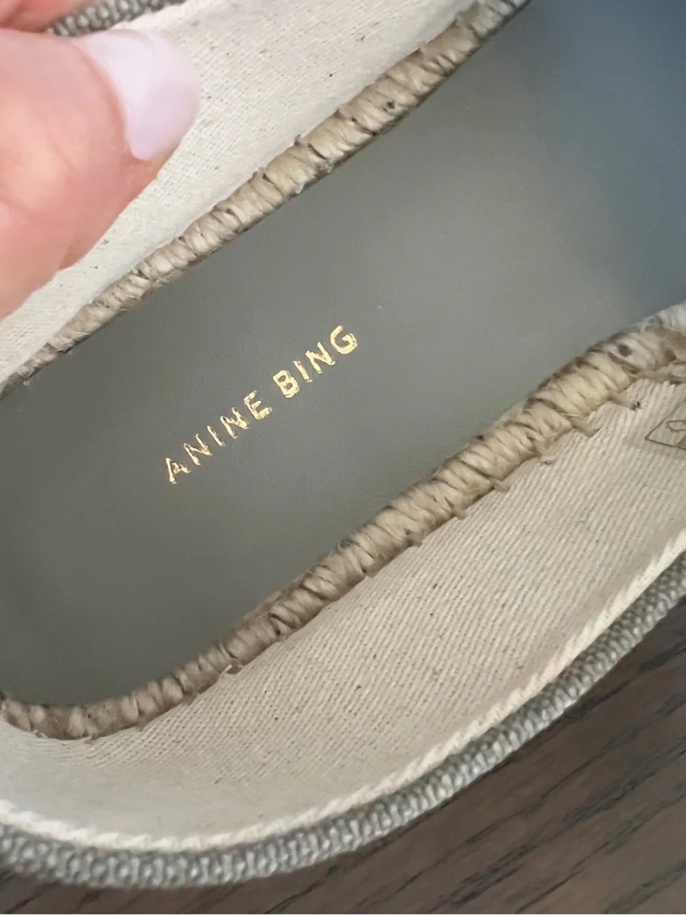 Anine Bing Paloma Embossed Logo Espadrilles in Desert Sage Green NWOB